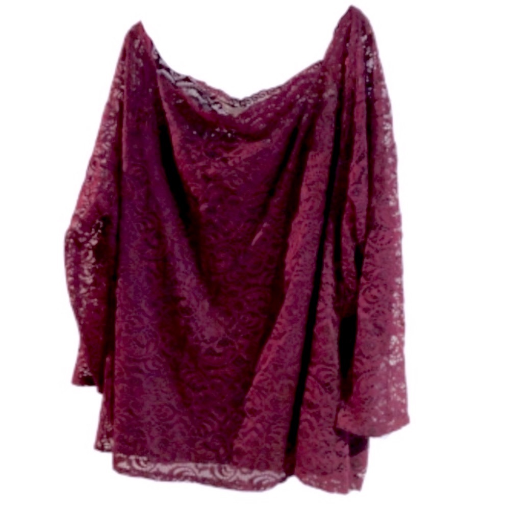 AVIDA Burgandy Lace Blouse Top w/ Scalloped Square Neckline!!! Plus Size 3X